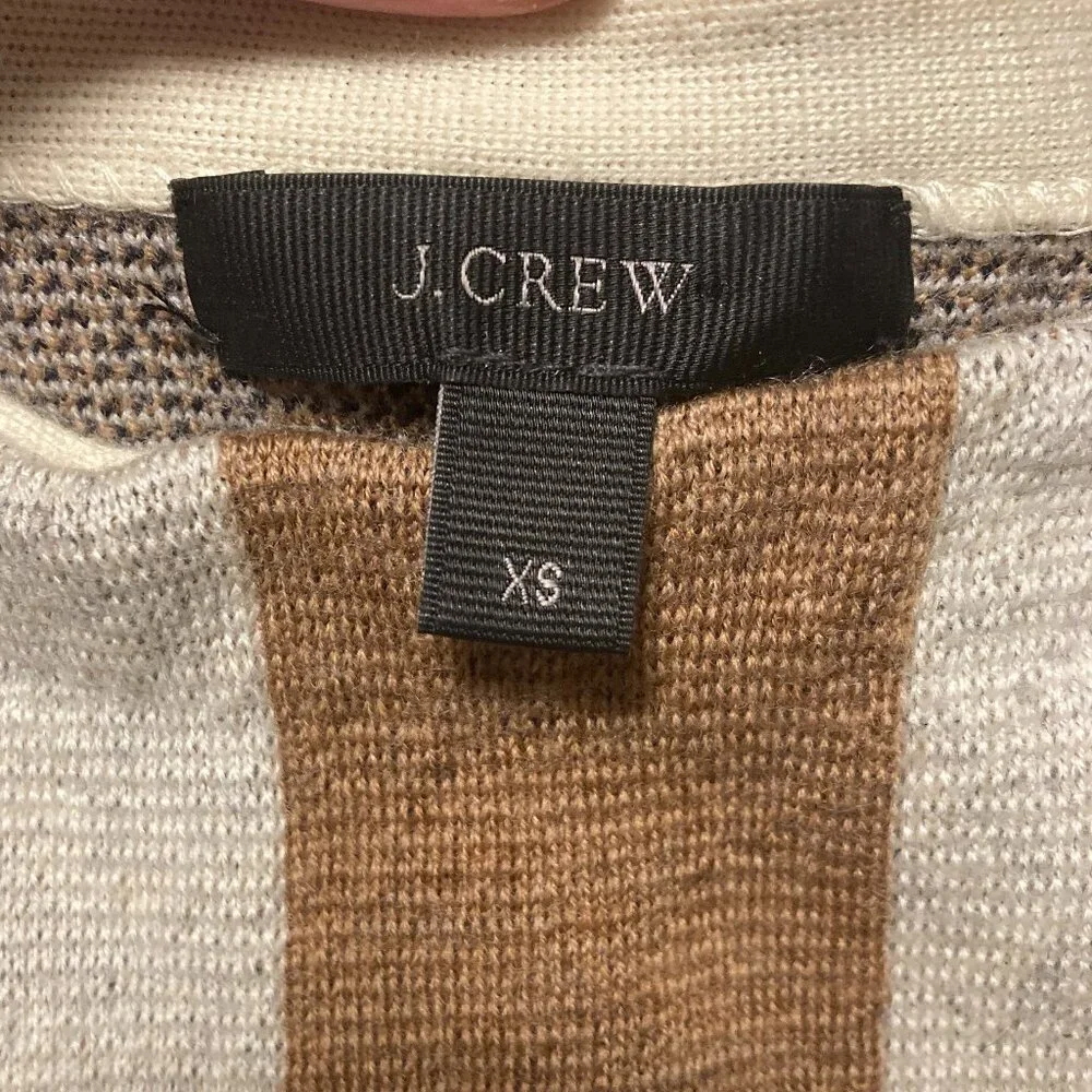 J.Crew 100% Merino Wool Striped Short Sleeve Sweater Tan Black Size XS